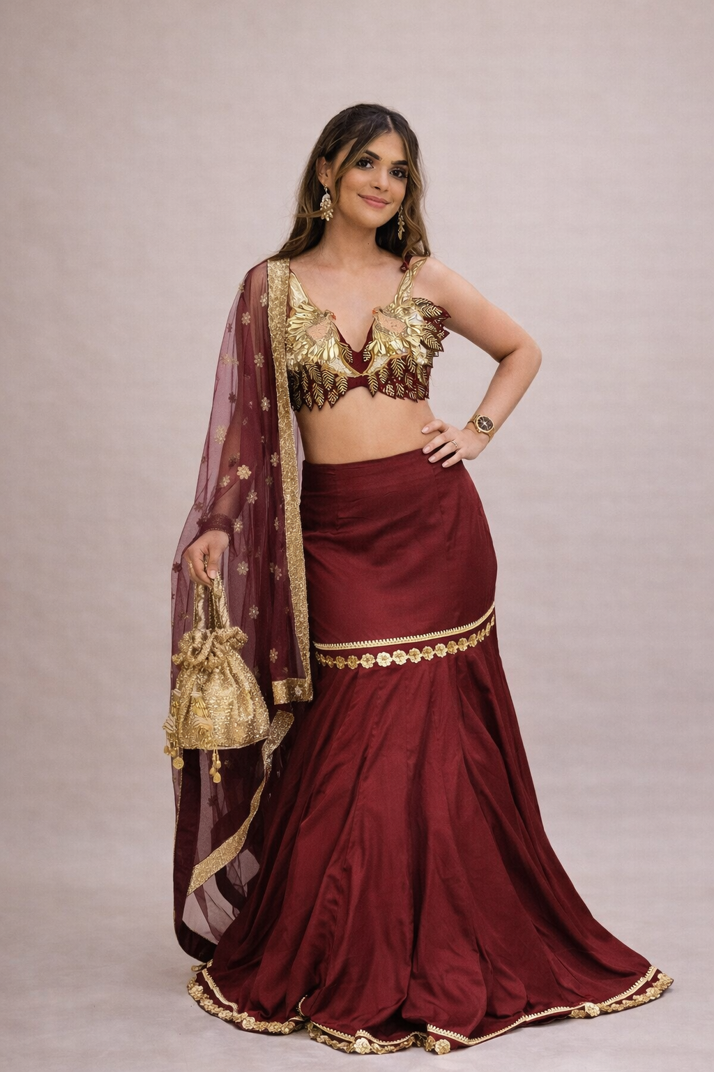 Bulbul – Embroidered Birds Blouse & Fishcut Lehenga