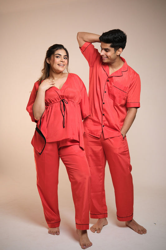 Weekend Vibe (Relaxing Red) – Couple Matching Lounge Set