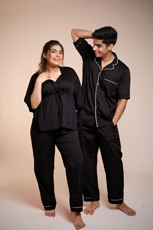 Weekend Vibe (Bedtime Black) – Couple Matching Lounge Set
