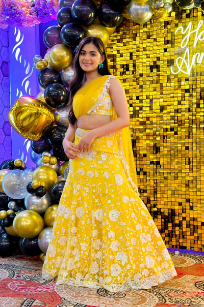 Gulaabi – Floral One-Shoulder Lehenga with Pallu