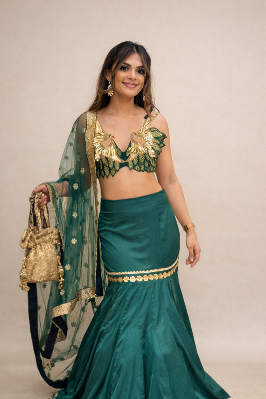 Bulbul – Embroidered Birds Blouse & Fishcut Lehenga