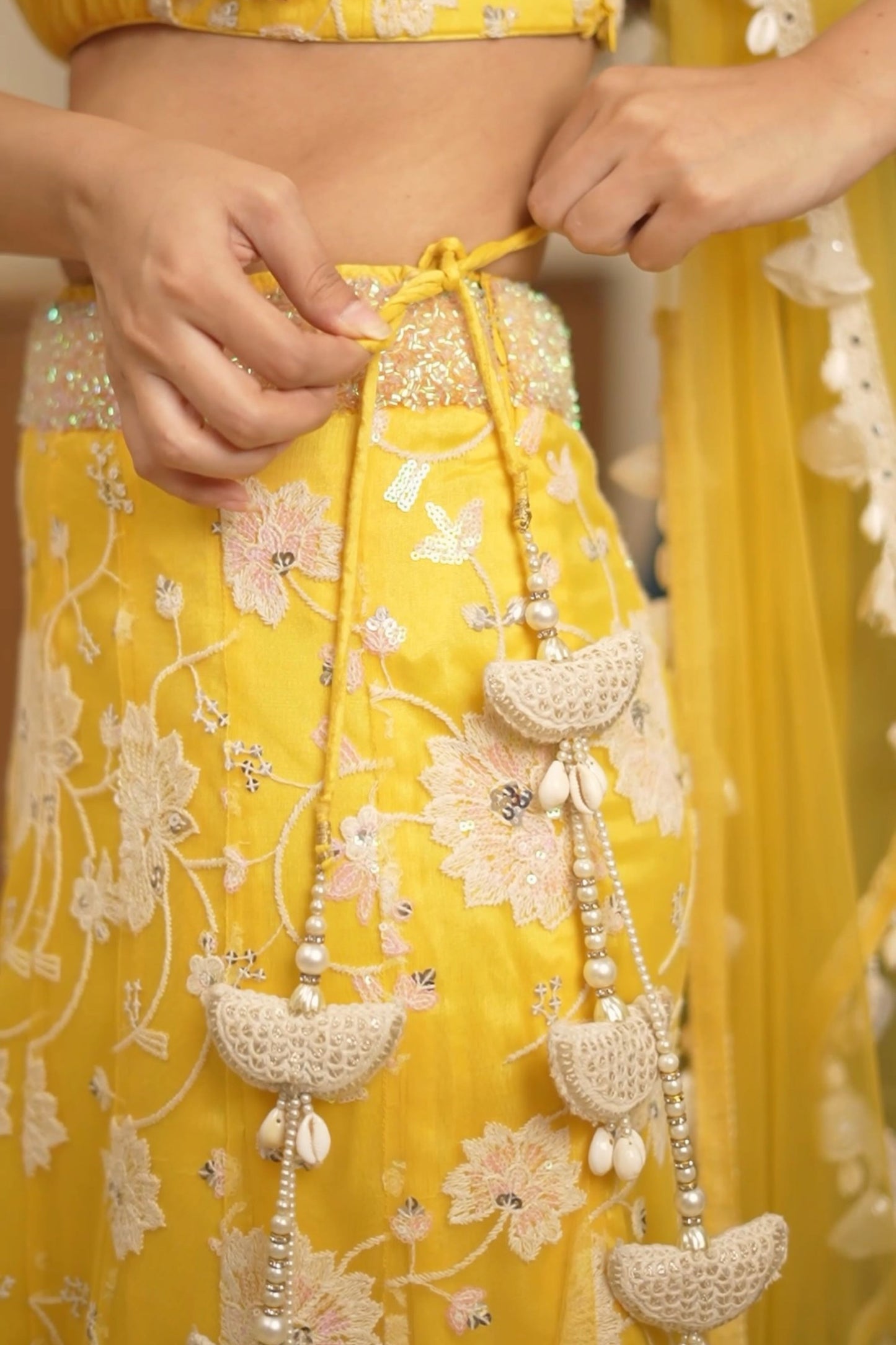 Gulaabi – Floral One-Shoulder Lehenga with Pallu