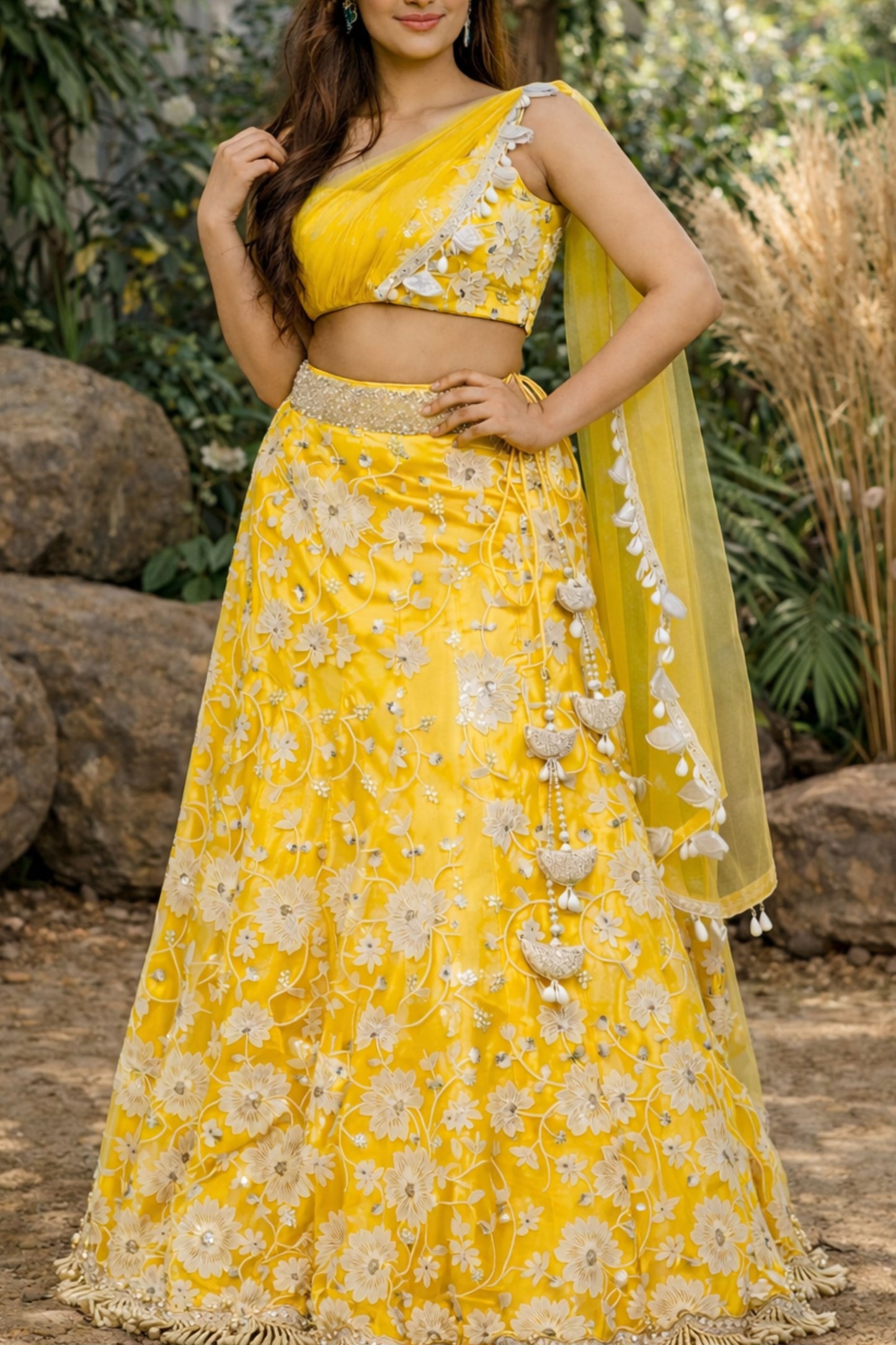 Gulaabi – Floral One-Shoulder Lehenga with Pallu