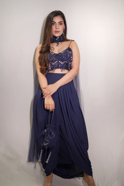 Dreamy Duo – Draped Dhoti with Blouse & Dupatta Set