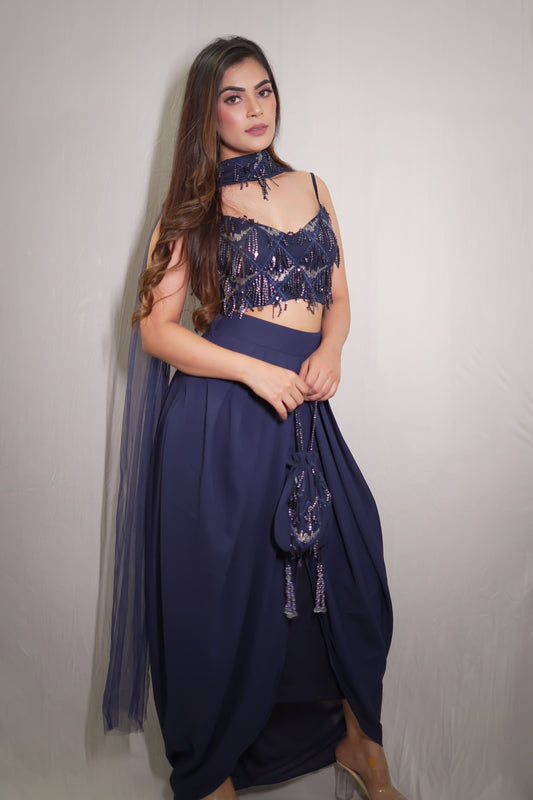 Dreamy Duo – Draped Dhoti with Blouse & Dupatta Set