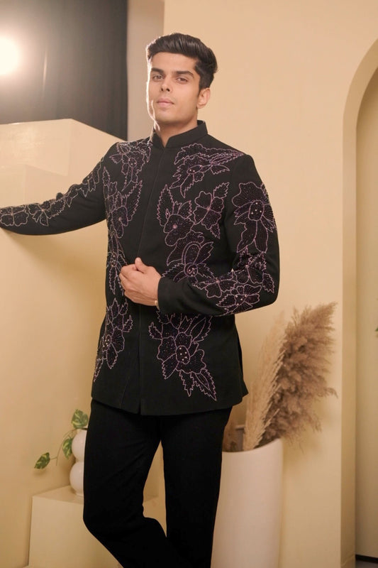 Siyaah – Black Embroidered Men's Bandhgala Set