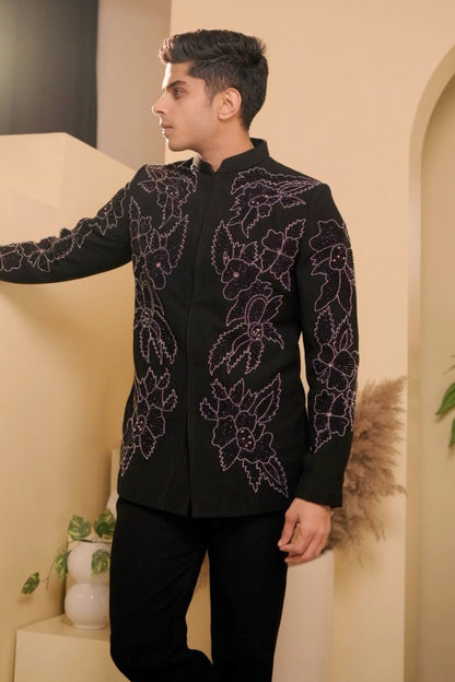 Siyaah – Black Embroidered Men's Bandhgala Set