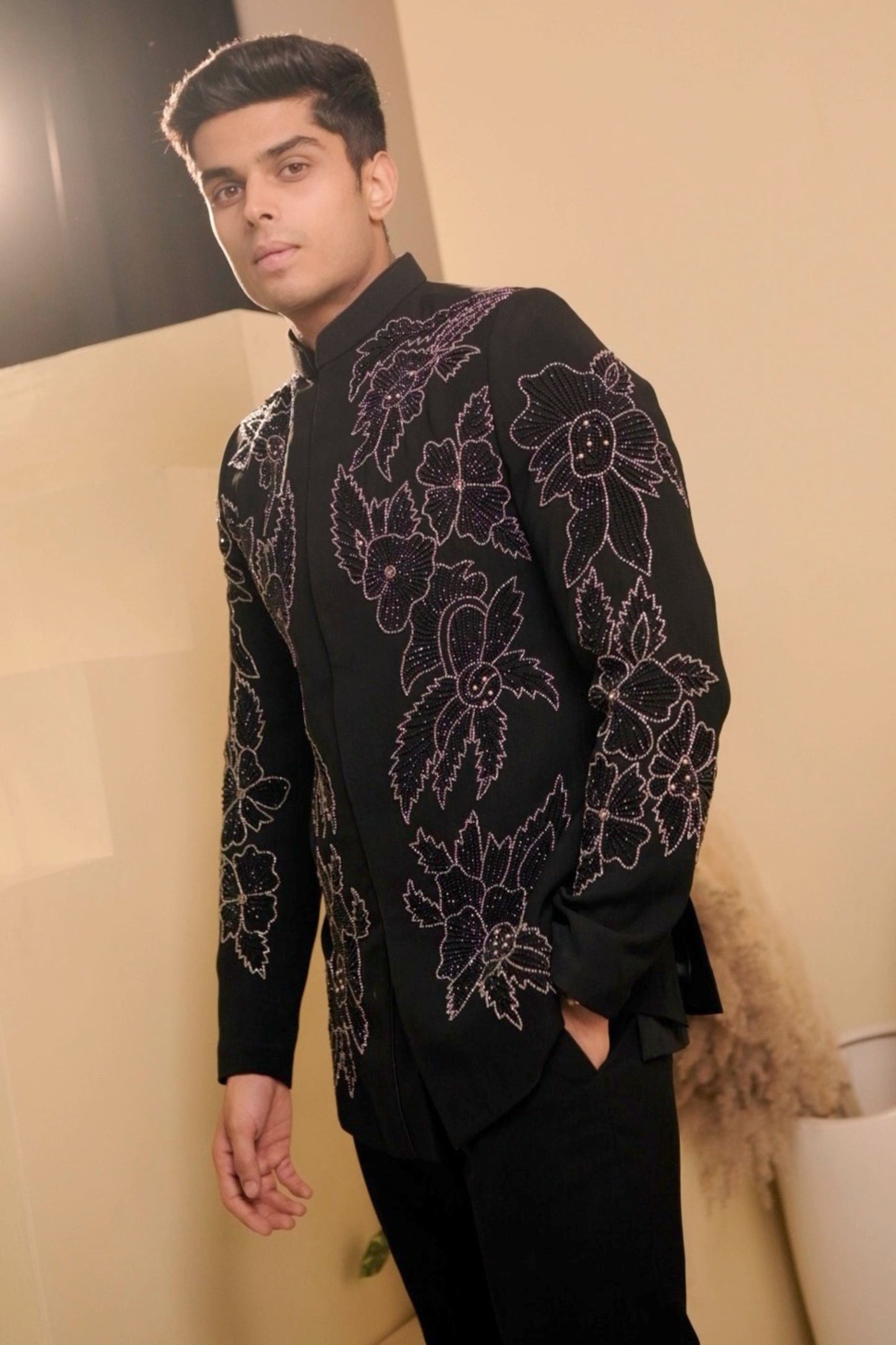Siyaah – Black Embroidered Men's Bandhgala Set
