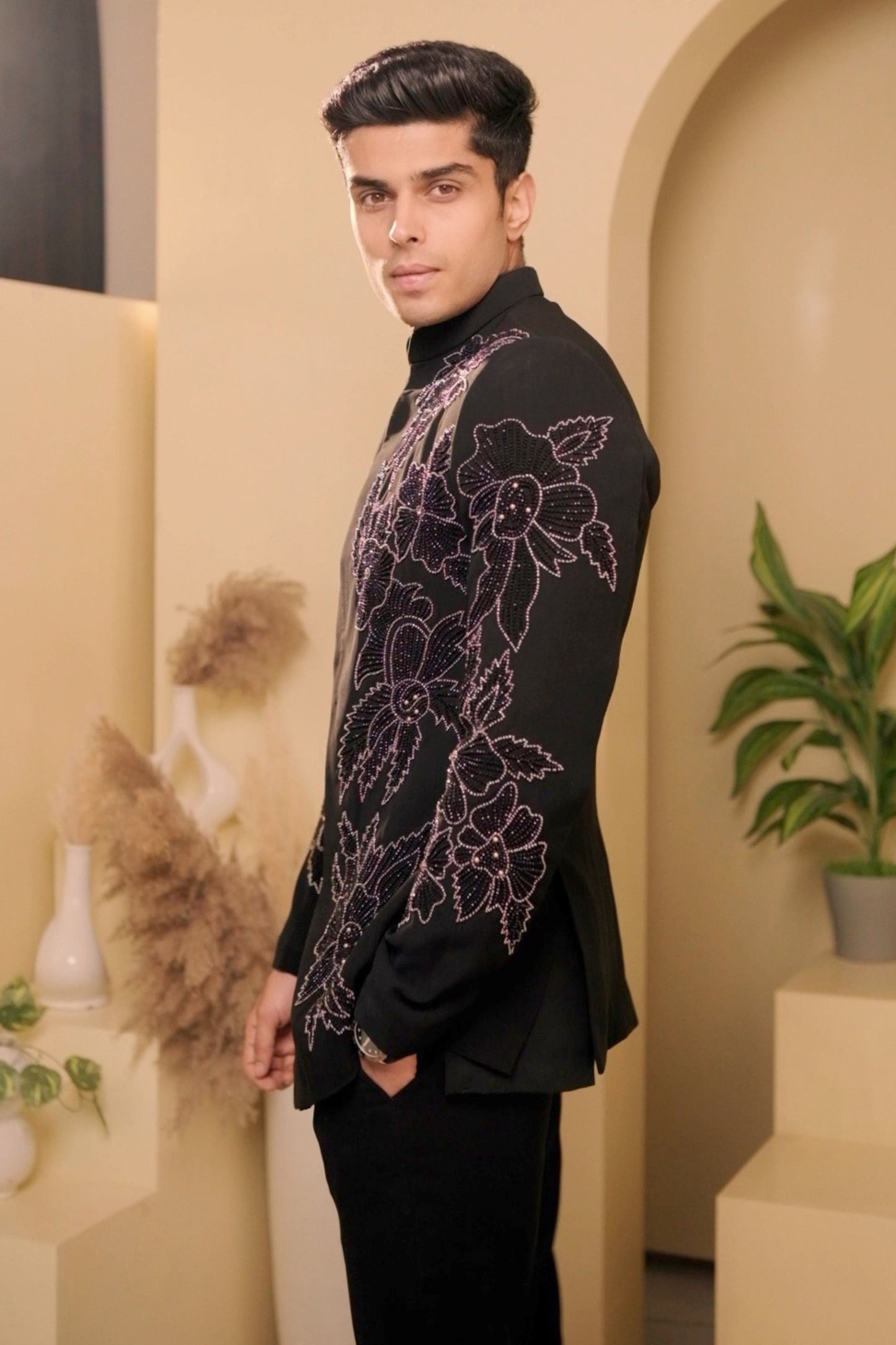 Siyaah – Black Embroidered Men's Bandhgala Set
