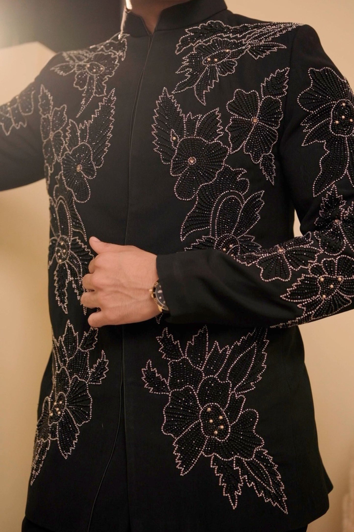 Siyaah – Black Embroidered Men's Bandhgala Set