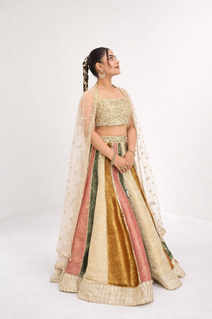 Sheesh Lehenga – Mirror & Multicolour Brocade Lehenga Set