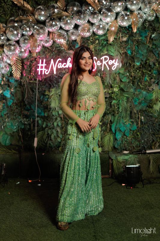 Green Garden Tassel Sharara Fusion Set