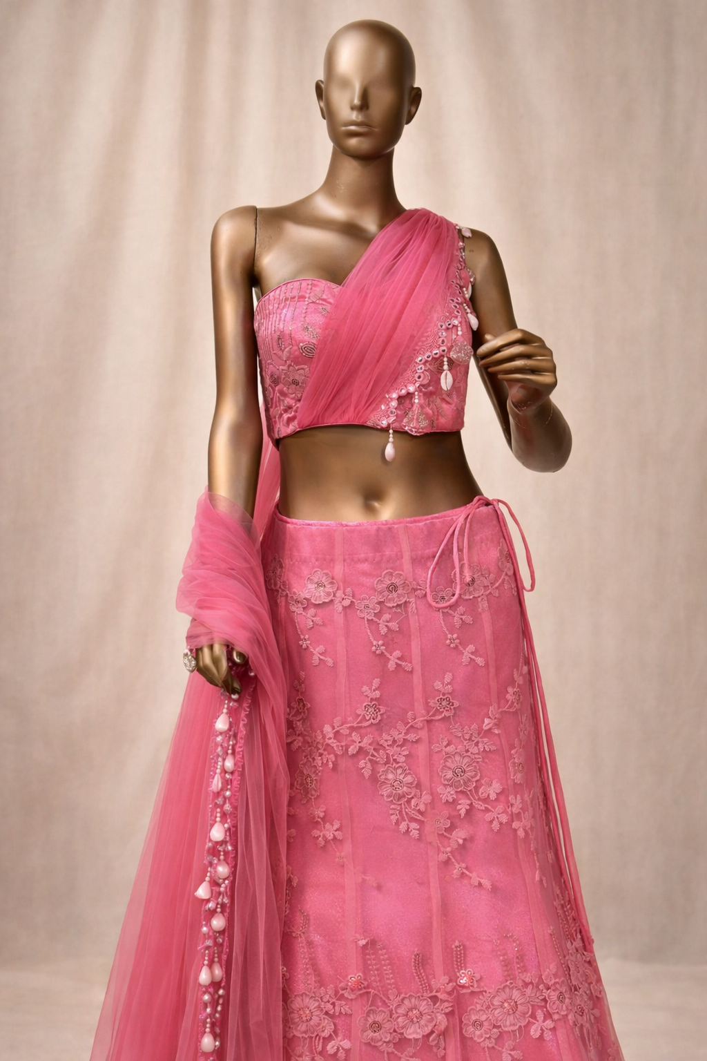 Gulaabi – Floral One-Shoulder Lehenga with Pallu