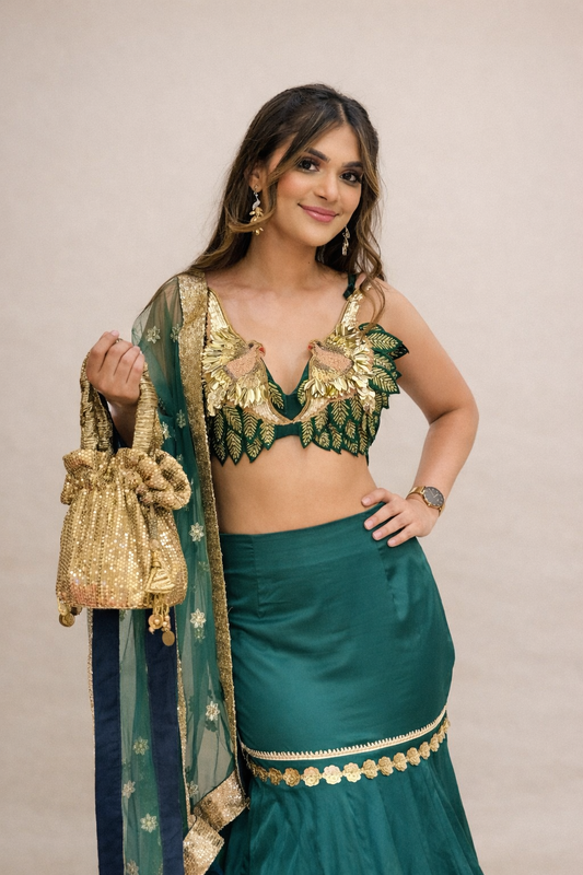 Bulbul – Embroidered Birds Blouse & Fishcut Lehenga