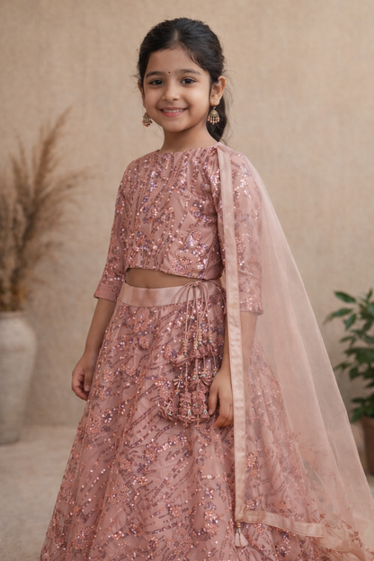 Flowerlight – Kids Blush Pink Lehenga