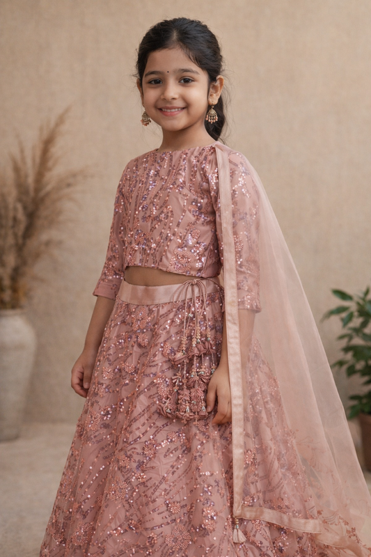 Flowerlight – Kids Blush Pink Lehenga