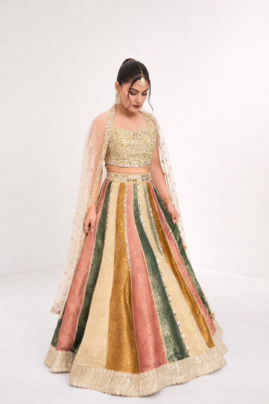 Sheesh Lehenga – Mirror & Multicolour Brocade Lehenga Set
