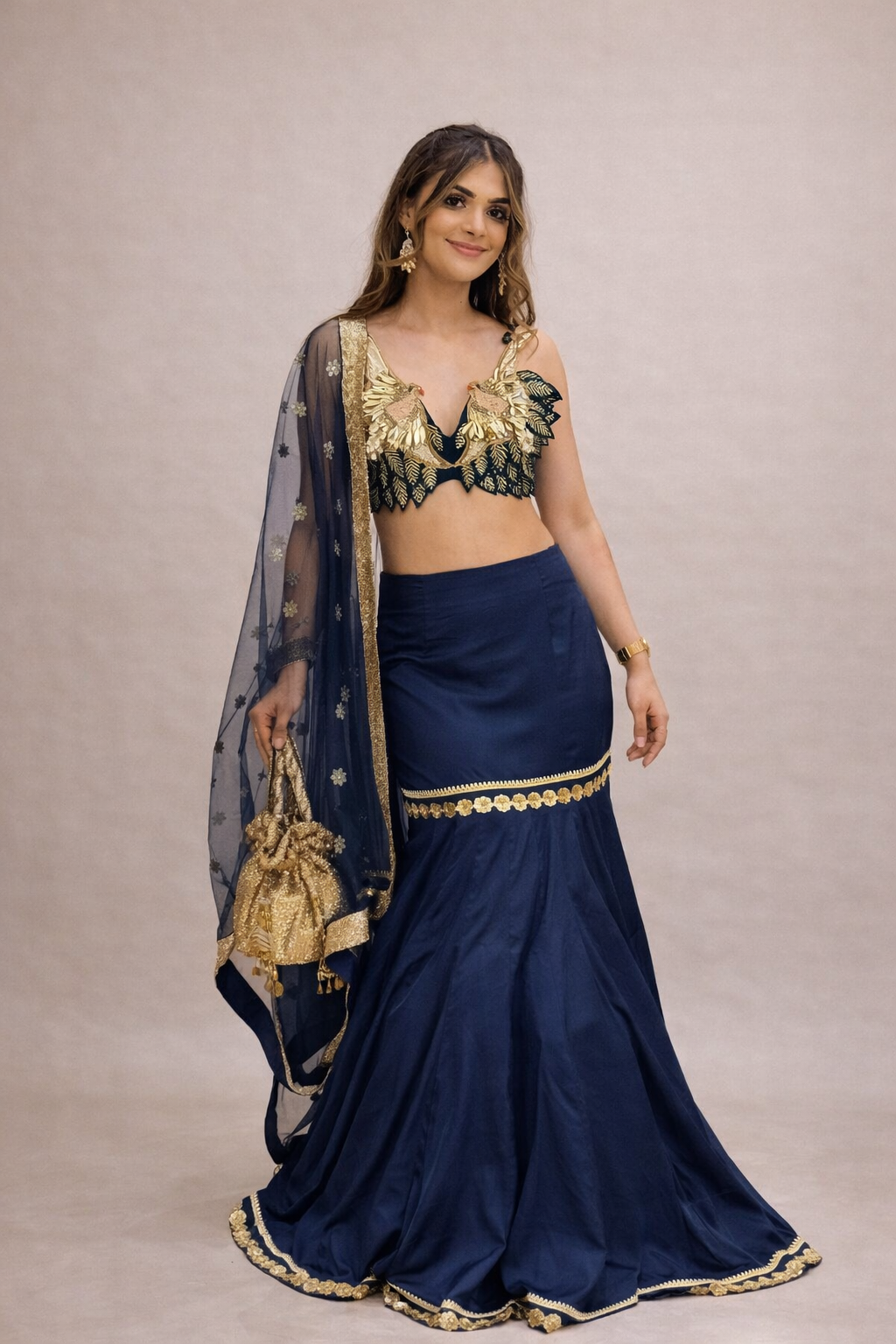 Bulbul – Embroidered Birds Blouse & Fishcut Lehenga