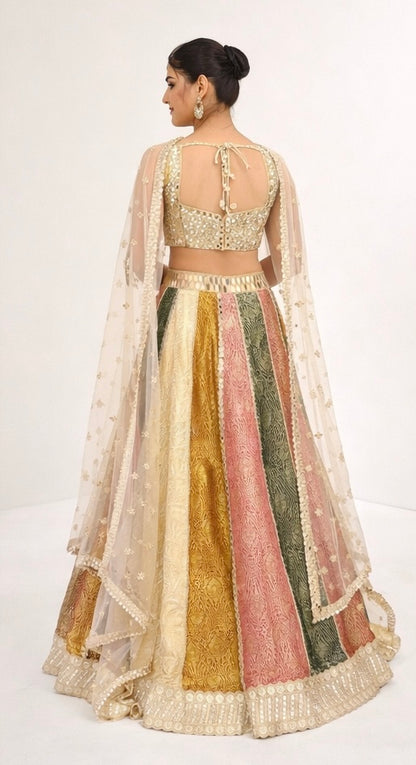 Sheesh Lehenga – Mirror & Multicolour Brocade Lehenga Set