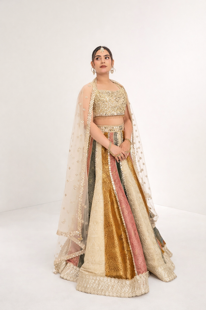 Sheesh Lehenga – Mirror & Multicolour Brocade Lehenga Set