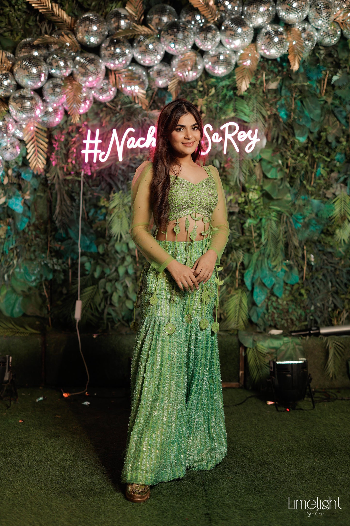 Green Garden Tassel Sharara Fusion Set