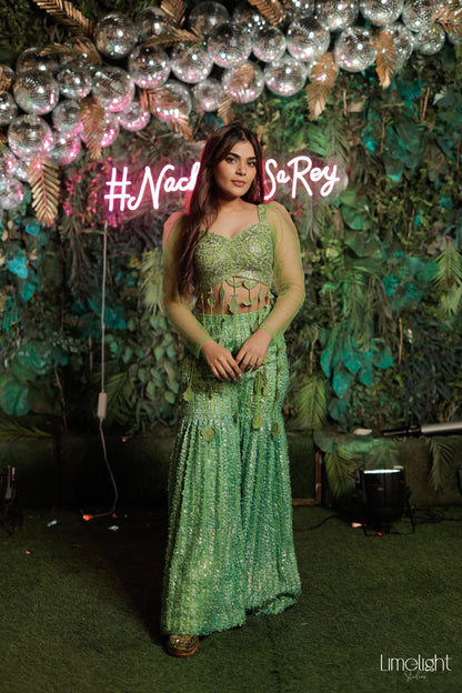 Green Garden Tassel Sharara Fusion Set