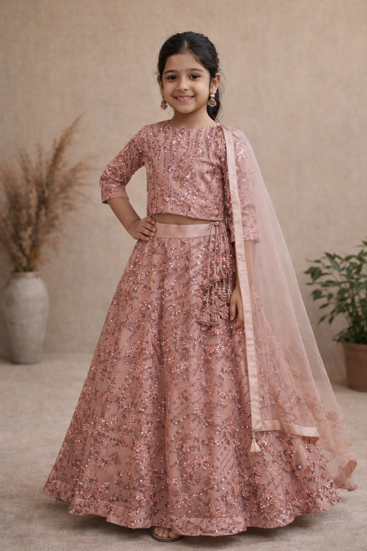 Flowerlight – Kids Blush Pink Lehenga