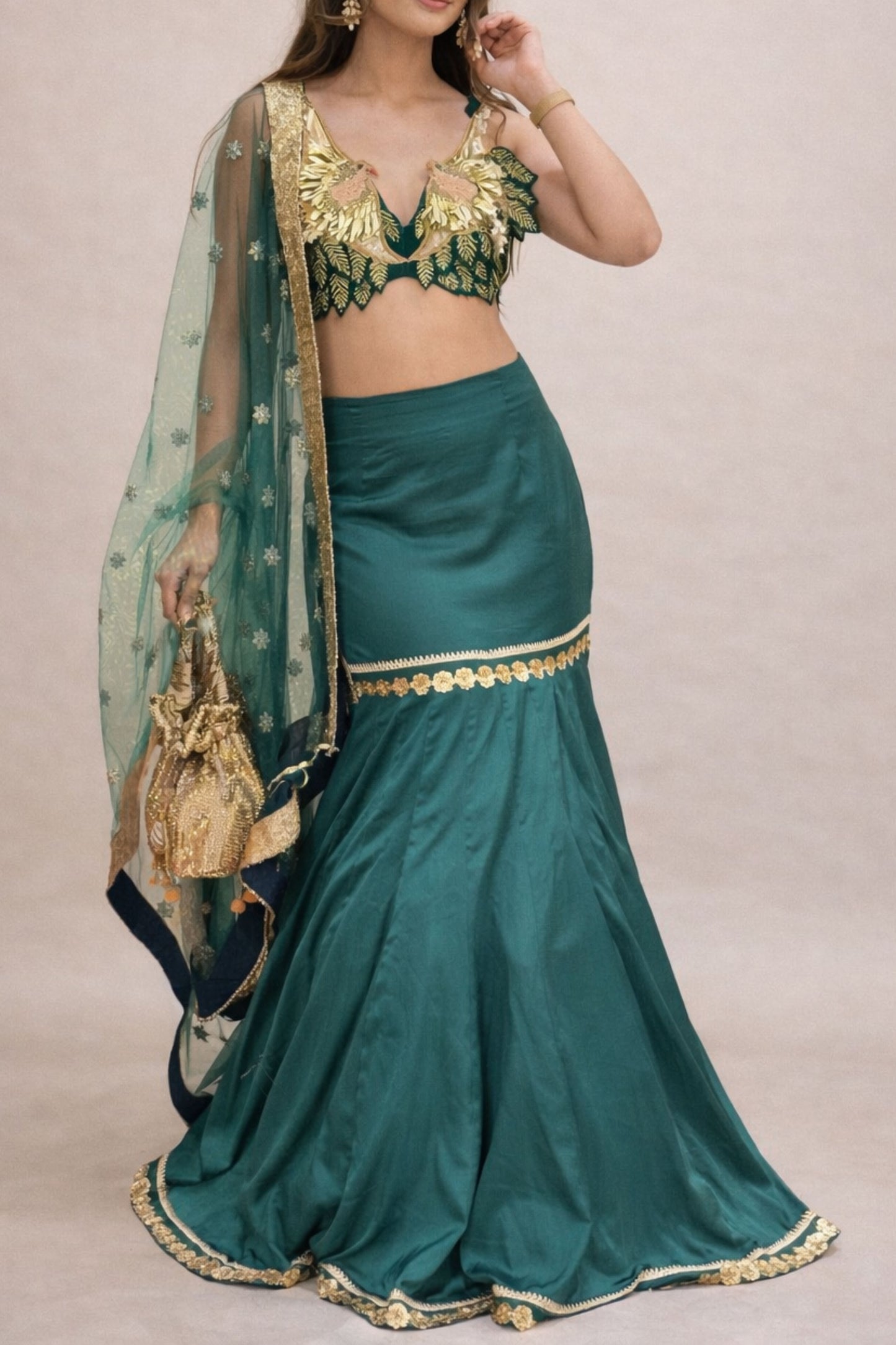 Bulbul – Embroidered Birds Blouse & Fishcut Lehenga