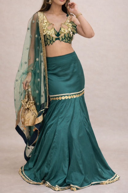 Bulbul – Embroidered Birds Blouse & Fishcut Lehenga